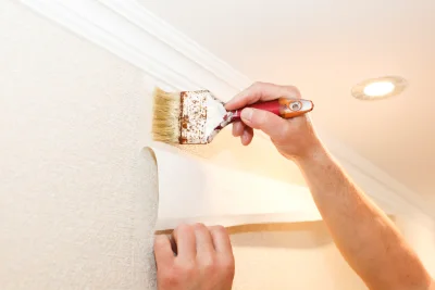 Pose de papier peint au Palais-sur-Vienne — revêtements muraux et toiles de verre